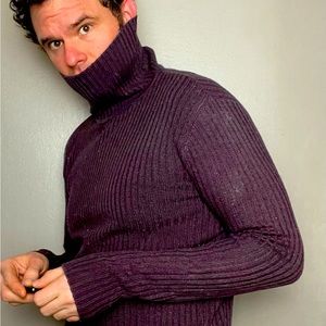 Purple Turtleneck Flecked Ribbed Mens Stylish Swe… - image 1